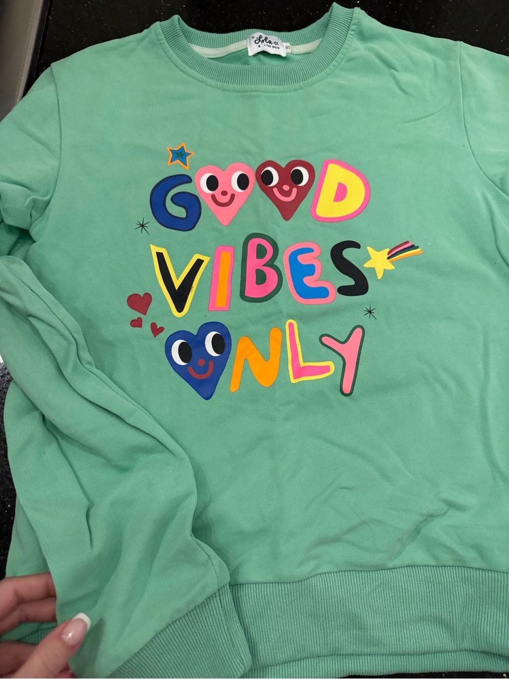 Lola + The Boys Mint Green "Good Vibes Only" Graphic Sweatshirt